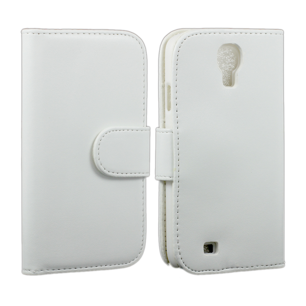 Samsung Galaxy S4 Simple Flip LEATHER WALLET Case with Stand (White)